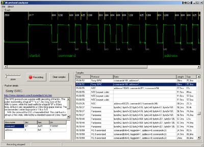 IR protocol analyzer screenshot